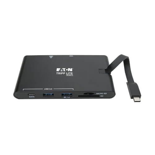 TRIPP-LITE U442-DOCK3-B Estación de carga, USB-C, 4K HDMI, VGA, USB 3.x (5Gbps), Hub USB-A, RJ-45, Negro 