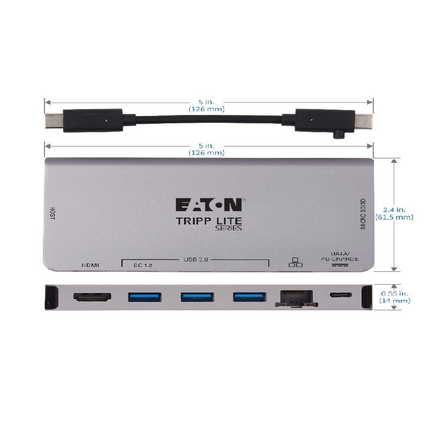 TRIPP-LITE U442-DOCK5D-GY CONEXIÓN, de ACOPLAMIENTO, USB-C, HDMI, USB-A RJ45