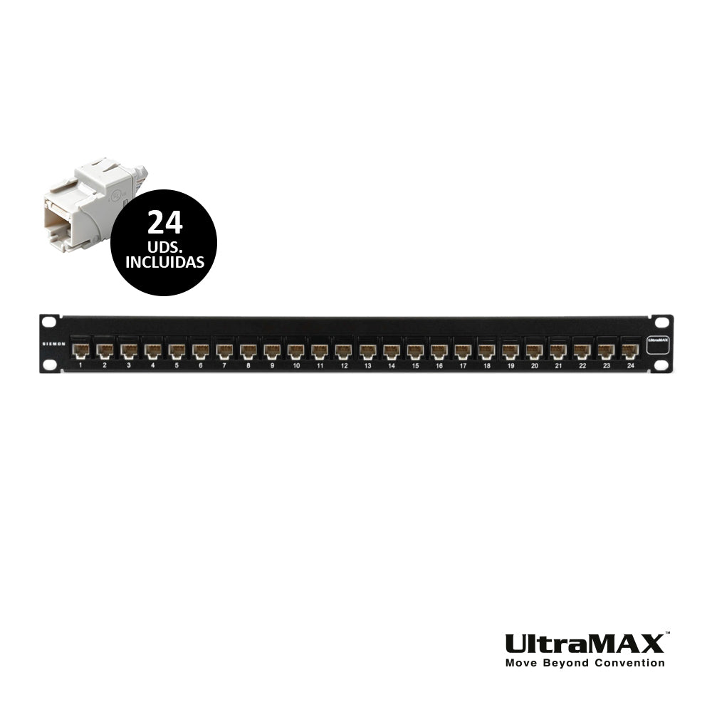 SIEMON UP6-F1-24K-RS Patch Panel Modular 24 Puertos UltraMAX Cat6 Jacks U6-P00NB