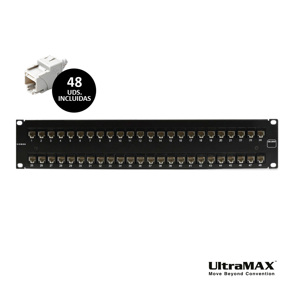 SIEMON UP6-F2-48K-RS Patch Panel Modular 48 Puertos UltraMAX Cat6 Jacks U6-P00NB