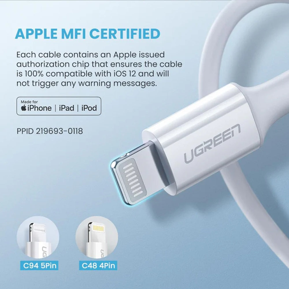 UGREEN US171 10493 Cable USB-C a Lightning 1m Blanco
