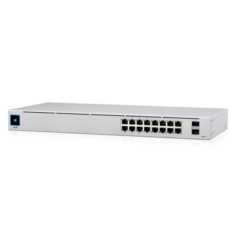 UBIQUITI USW-16-POE (42W) Switch Unifi, capa 2 de 16 puertos (8 puertos PoE 802.3AF/AT + 8 puertos Gigabit) + 2 puertos 1g SFP, 42w, pantalla informativa