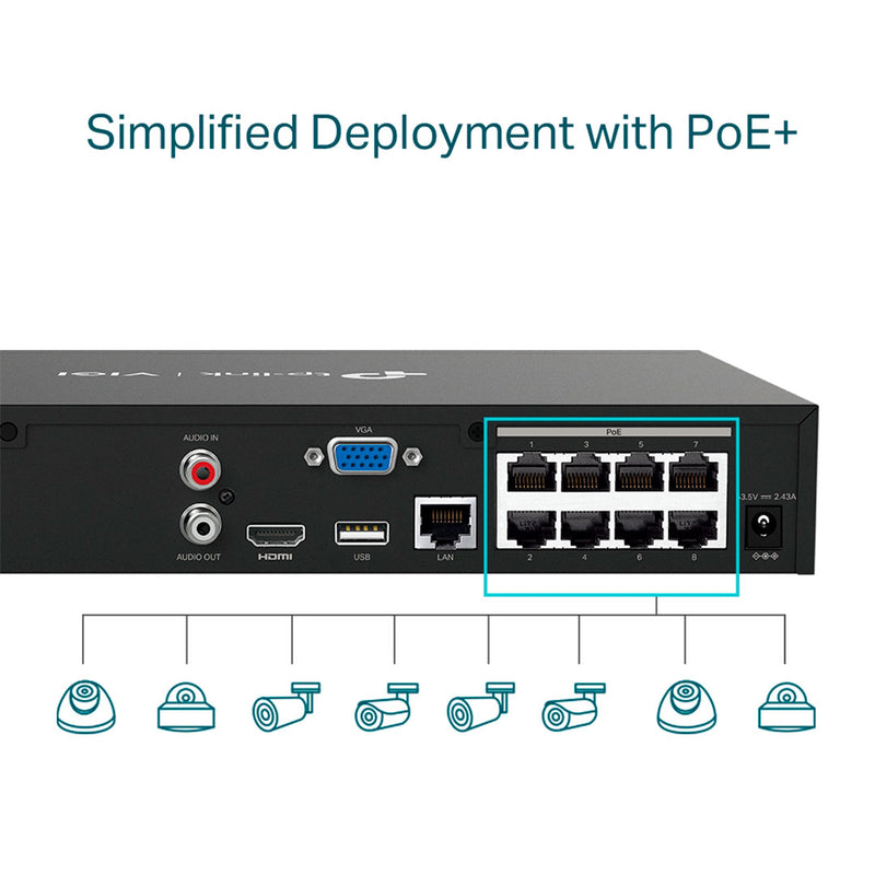 TP-LINK VIGI NVR1008H-8MP NVR 8 Canales PoE+ 4K