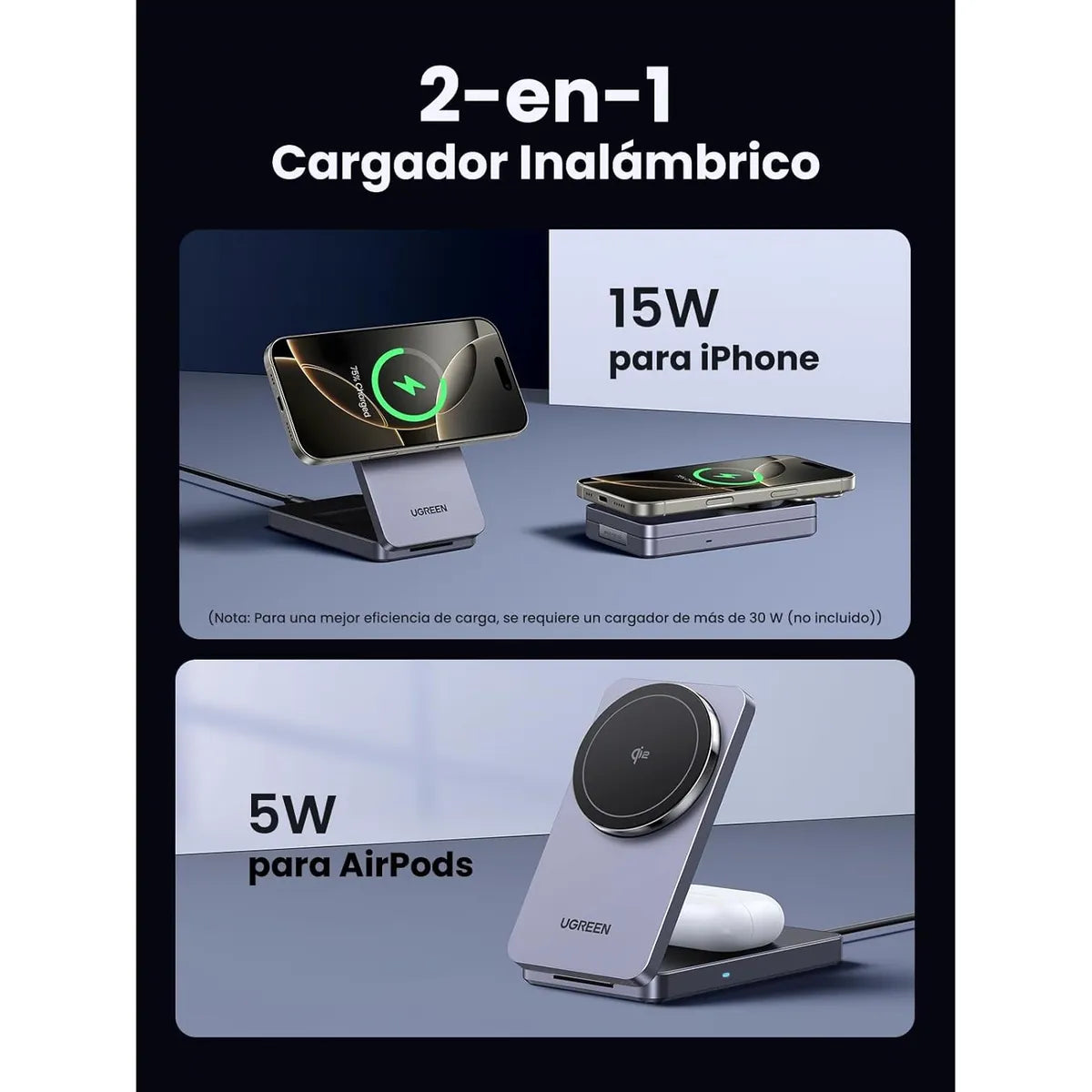UGREEN W706 45023 Cargador Inalámbrico Magnético y Soporte Qi2 Magsafe