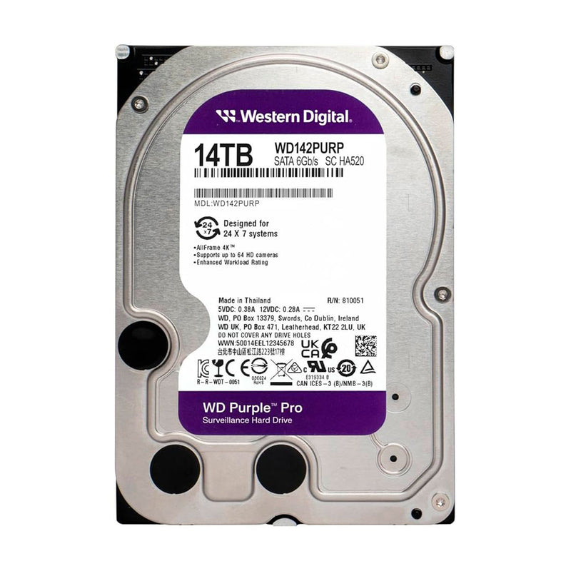 WESTERN DIGITAL WD142PURP Disco duro púrpura PRO 14TB 7200RPM profesional para equipos de videovigilancia