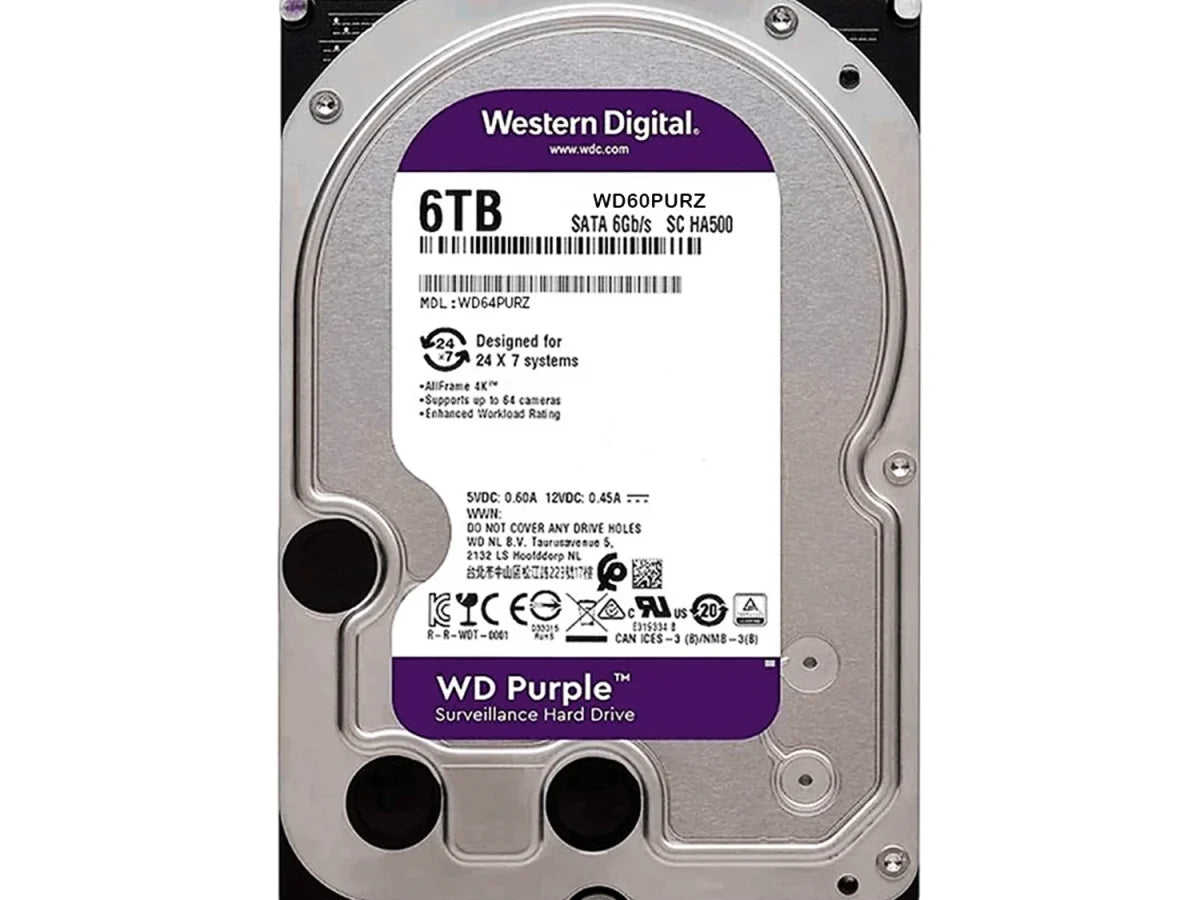 WESTERN DIGITAL WD60PURZ Disco Duro 6TB Purple 3.5" SATA 5400 RPM para Videovigilancia