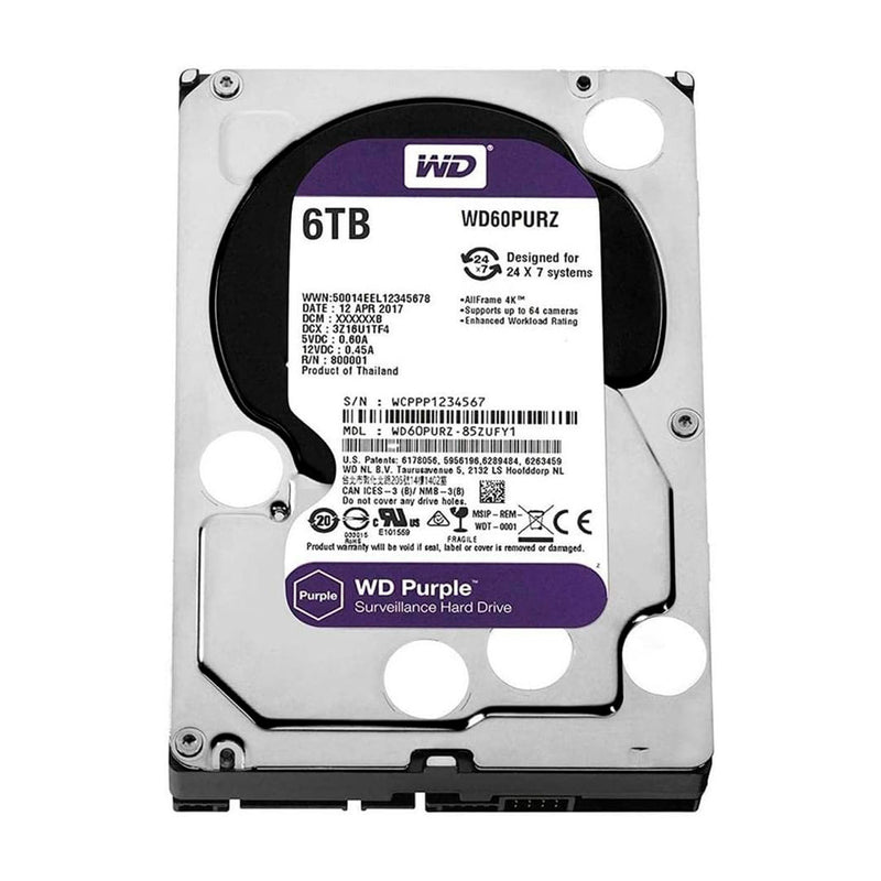 WESTERN DIGITAL WD6PURZ DISCO DURO 6TB, WD PURPLE 3.5"
