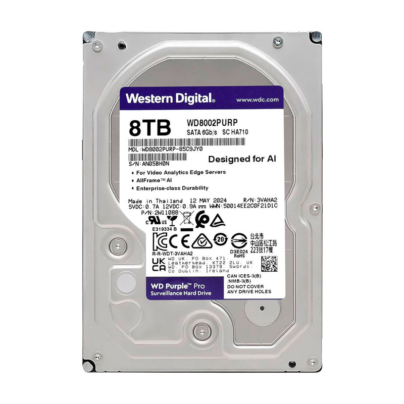 WESTERN DIGITAL WD8002PURP Disco duro púrpura PRO 8TB 7200RPM profesional para equipos de videovigilancia