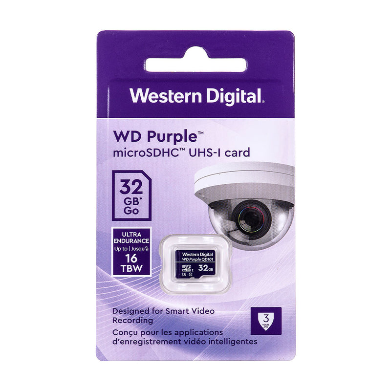 WESTERN DIGITAL WDD032G1P0C Purple 32GB MicroSD Flash Memory exclusivamente para vigilância por vídeo 24x7 