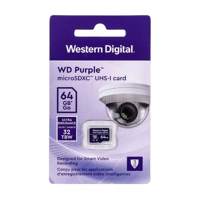 WESTERN DIGITAL WDD064G1P0C WD Purple Flash MicroSD Memory 64GB exclusively for 24x7 Video Surveillance 