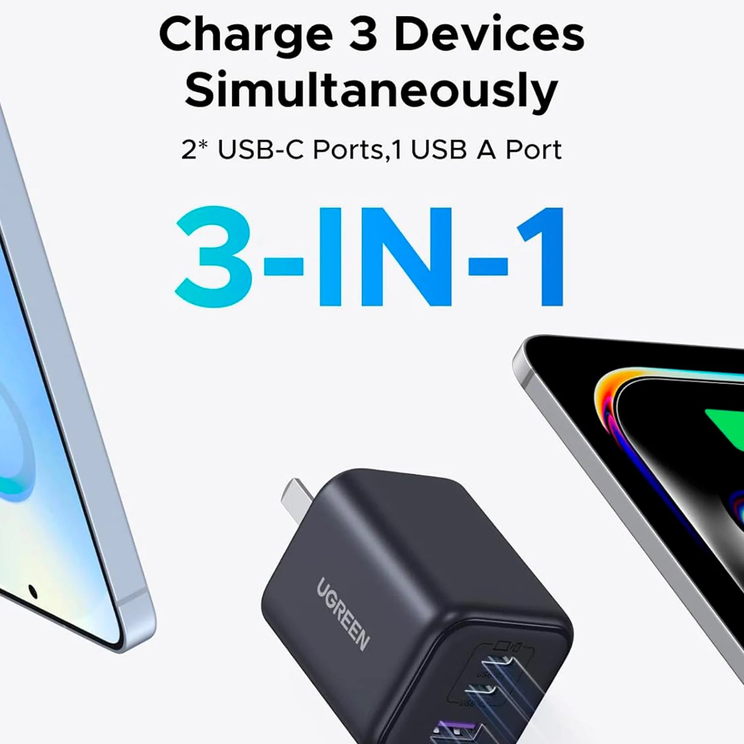 UGREEN X527 65155B Cargador GAN 3 USB-C 1 USB-A 45W