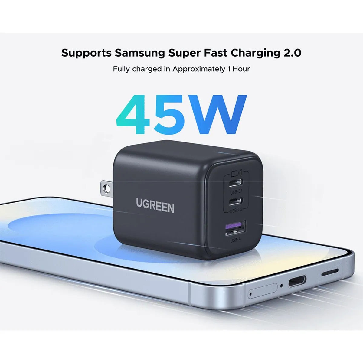 UGREEN X527 65155B Cargador GAN 3 USB-C 1 USB-A 45W
