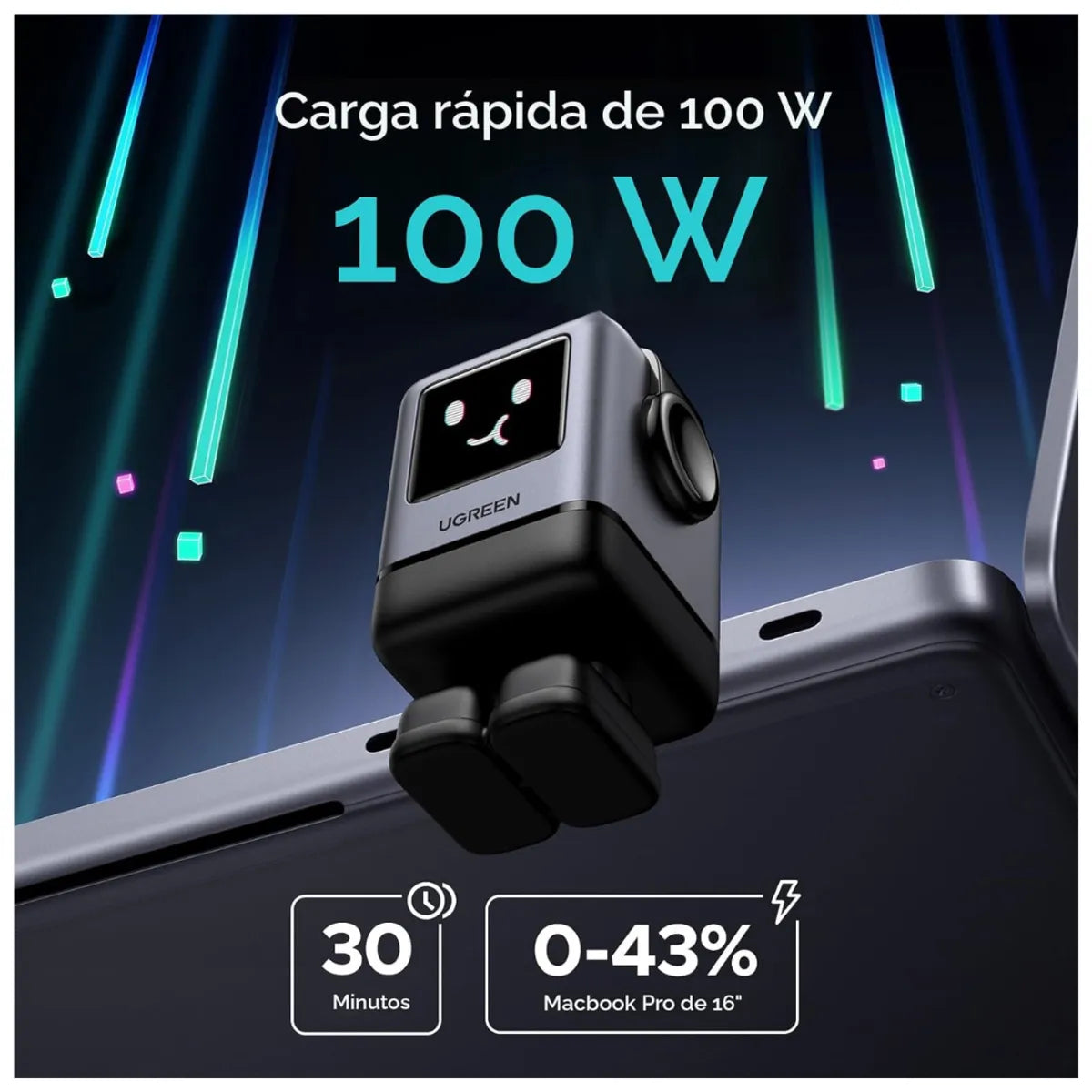UGREEN X688 45514B Cargador USB C Robot Nexode GaN 100W Carga Rápida