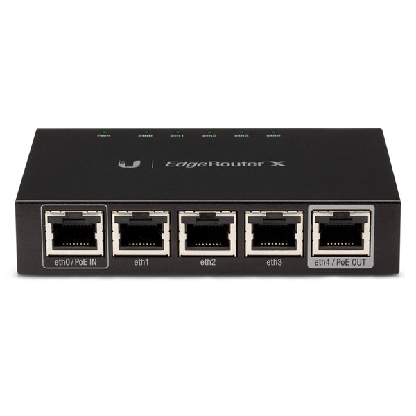 UBIQUITI ER-X, Router Edgerouter X 3 puertos Gigabit + 1 puerto PoE Gigabit + 1 puerto Passthrough Gigabit Ethernet