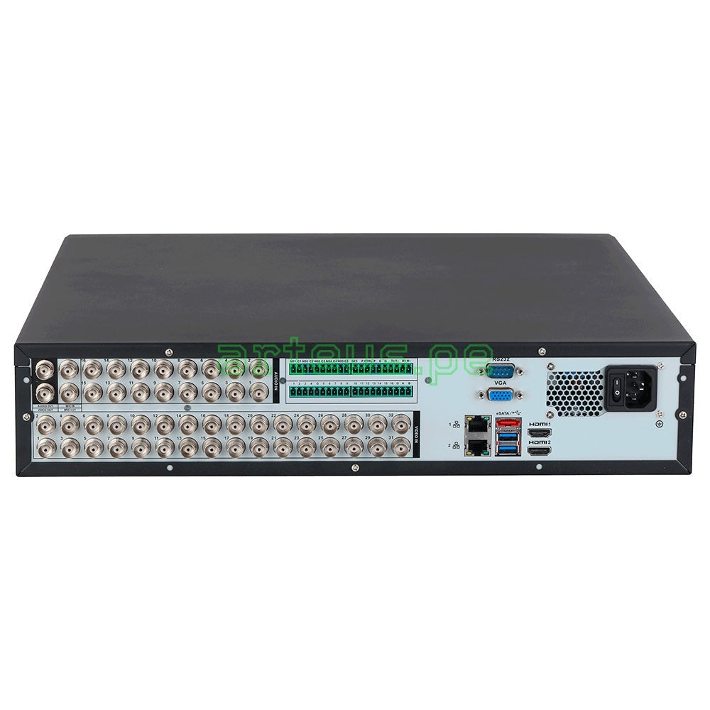 Grabador de video digital para videovigilancia, múltiples puertos BNC, HDMI, VGA y red.