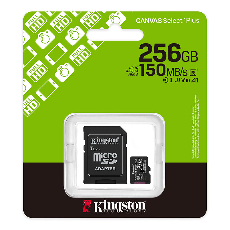 KINGSTON SDCS3/256GB Tarjeta de Memoria 256GB MicroSD Canvas Select Plus 150MB/seg - UHS-I Clase 10