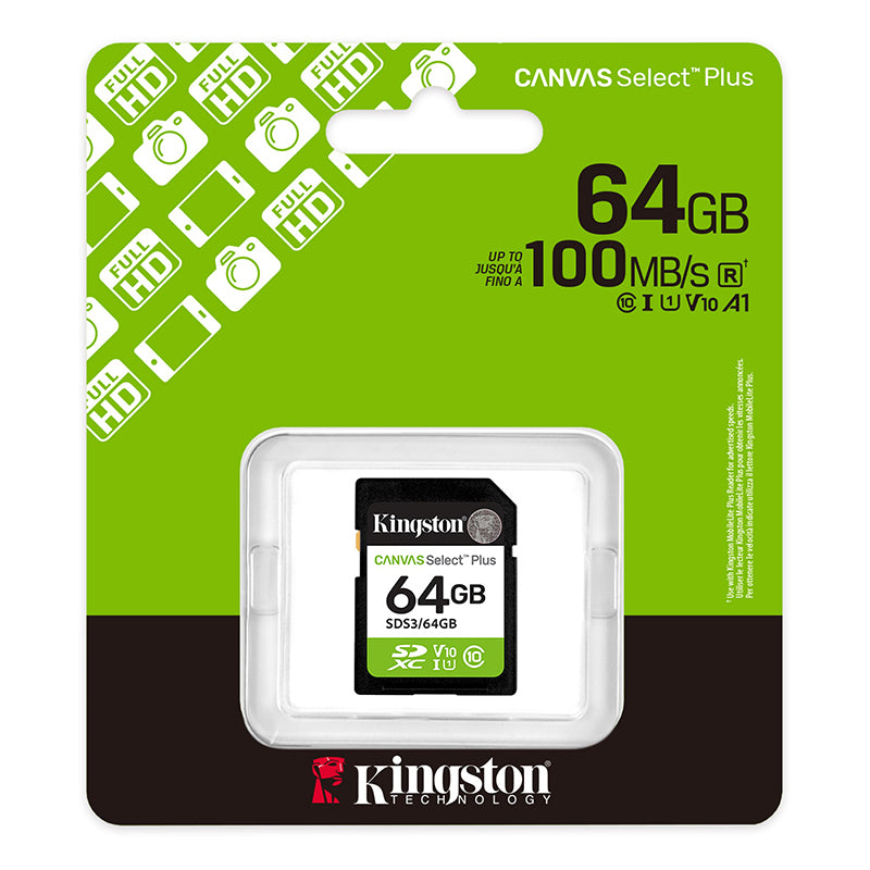 KINGSTON SDS3/64GB CANVAS SELECT PLUS Memoria MicroSD 64GB UHS-I/U1/V10