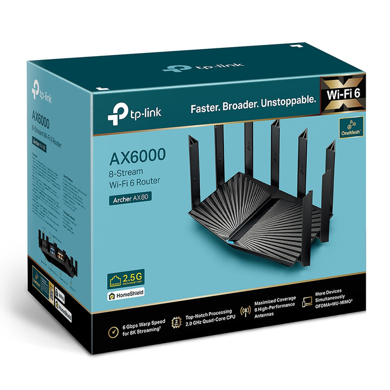 TP-LINK ARCHER AX80, Router WIFI 6 AX6000 con 8 antenas. Control por voz Alexa