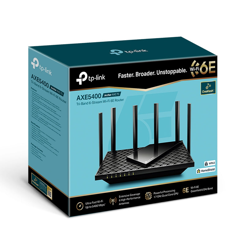 TP-LINK ARCHER AXE75 Router WIFI 6E AX5400. Triple Banda con 6 antenas