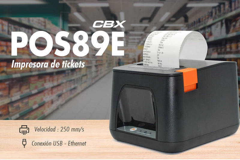 CBX POS-89E, Impresora Térmica Ticketera 80mm Cortador automático USB y Ethernet