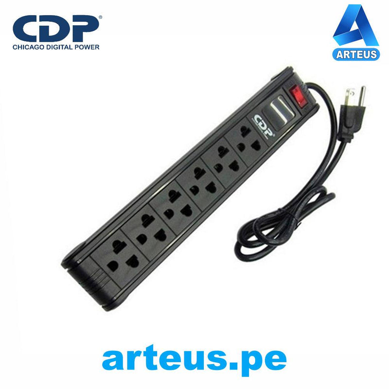 CDP SS-6 - Supresor de Picos CDP SS-6 220V 50-60Hz 10Amps 6 salidas Reset-Off Switch Negro. - ARTEUS