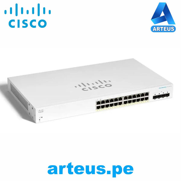CISCO CBS220-24T-4G-NA - Conmutador Ethernet - 24 Puertos Gestionable - 2 Capa compatible - Modular - 4 Ranuras SFP - 18W Power Consumption - Fibra Óptica, Par trenzado - ARTEUS