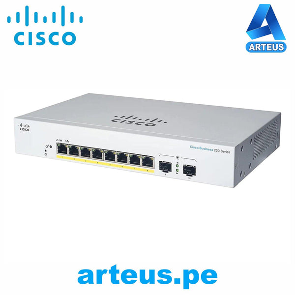 CISCO CBS220-8P-E-2G-NA - SWITCH CISCO BUSINESS CBS220 8 PUERTOS 10/100/1000 POE+ 65W, RACKEABLE| 2UPLINKS 1G SF, CONFIGURABLE POR WEB O CISCO BUSINESS DASHBOARD. - ARTEUS