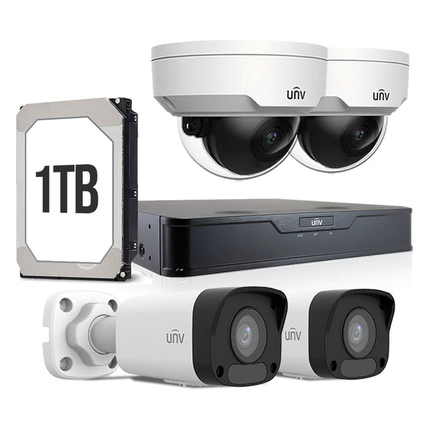 UNIVIEW KITUNIVIP-2 Kit cámara de seguridad IP 2MP: NVR 4ch+2 exterior+2 interior+1TB