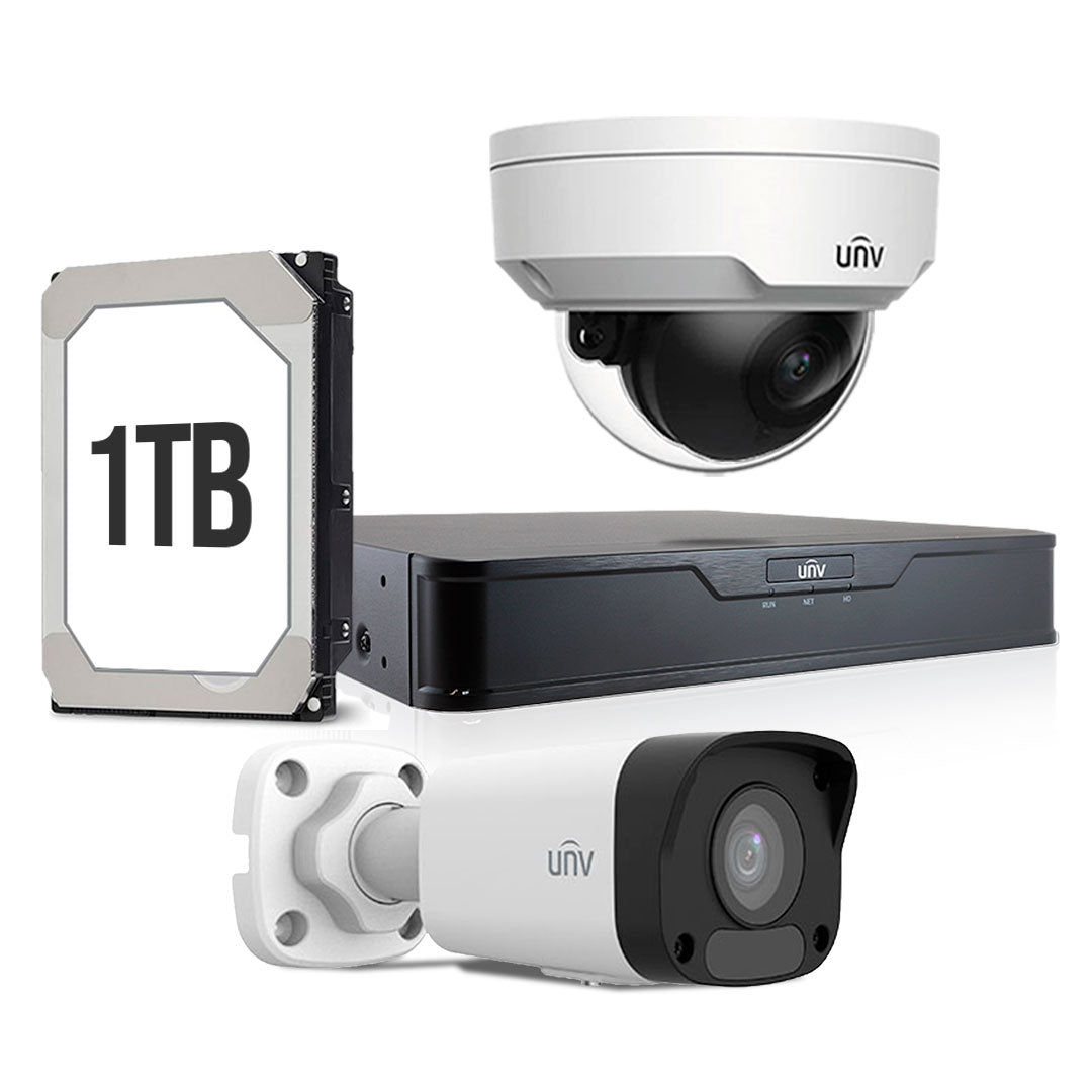 UNIVIEW KITIP-4 Kit cámara de seguridad IP 2MP: NVR 8ch+1Ext+1Int+1TB