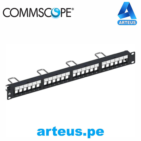 COMMSCOPE 2153437-1, Patch panel de 24 puertos Cat 6 Descargado Panel de conexión vacío de 19" - ARTEUS