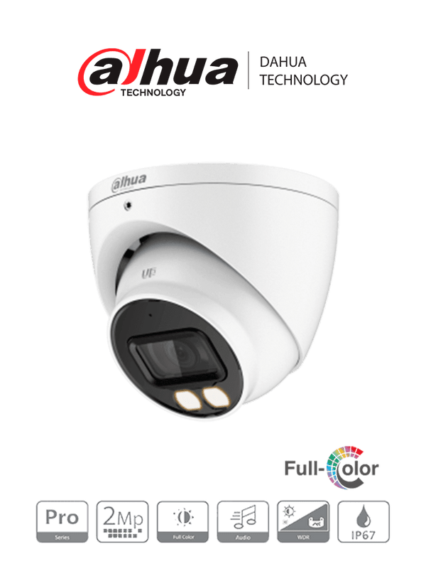 DAHUA DH-HAC-HDW2249T-A-LED Cámara de vigilancia domo 2mp full hd lente 3.6mm. wdr ip67. visión nocturna led 40m con micrófono full color - ARTEUS