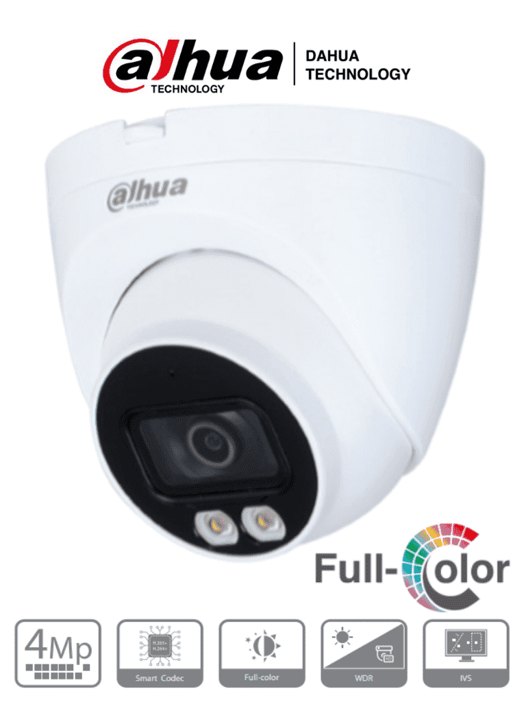 Cámara de vigilancia IP domo 4MP Dahua, lente de 2.8mm, visión nocturna LED, Full Color.