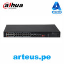 DAHUA DH-PFS3226-24ET-240 - Switch Conmutador de 24 puertos POE 240w Giga. 2 puertos de Fibra Óptica. 10/100/1000. No administrable. Capa 2. HI-POE. 2 Puertos SFP - ARTEUS