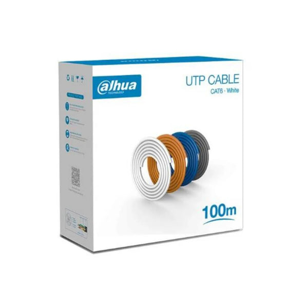 DAHUA PFM920I-6U-C-100, Cable UTP Cat 6, cobre, 24AWG, chaqueta blanco. Caja x 100m. Ideal para redes y video