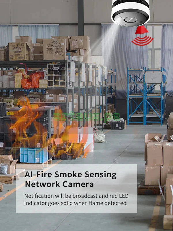 DAHUA DHI-HY-SAV849HAN-E Cámara de Seguridad IP POE con Sensor de Humo 2K 5MP Micrófono Parlante WIZSENSE