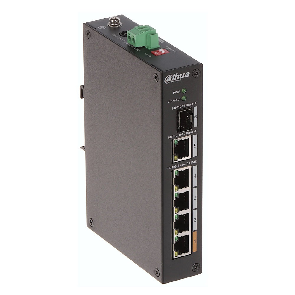 DAHUA DH-PFS3106-4ET-60, Switch 4 Puertos POE 10/100Mbps, 2Uplink Giga, 2SFP, 60w. No administra. Capa 2. Hi POE