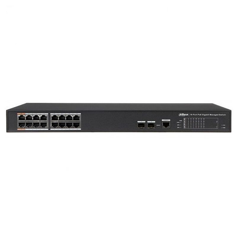 DAHUA DH-PFS4218-16GT-190, Switch 16 Puertos POE Giga, 2SFP Giga, 190w. Administra, Capa 2