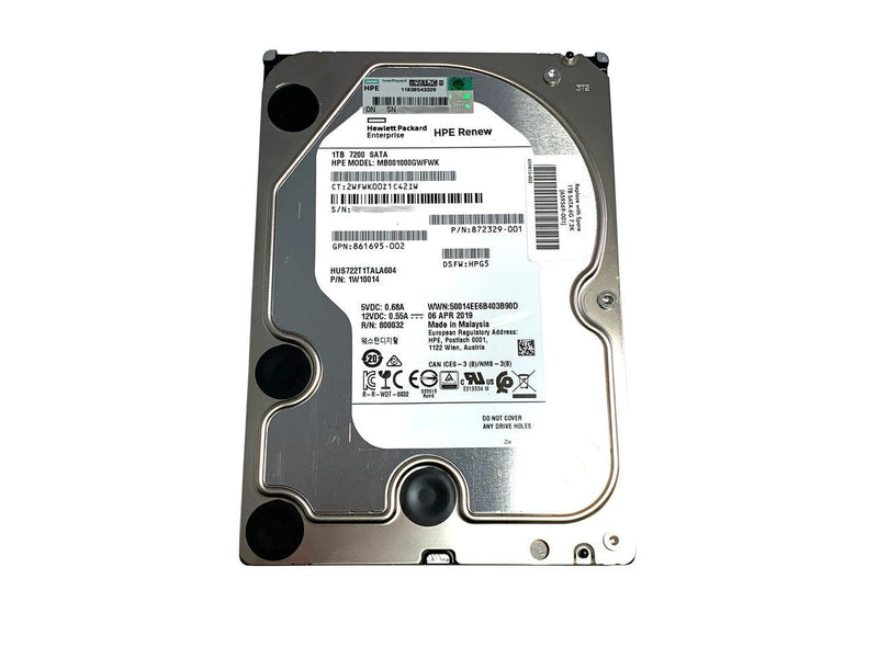 Disco duro interno de 1TB para almacenamiento de video y datos HPE MB001000GWFWK 7200RPM G8-10 para servidores y equipos de video vigilancia - 872329-001 - ARTEUS