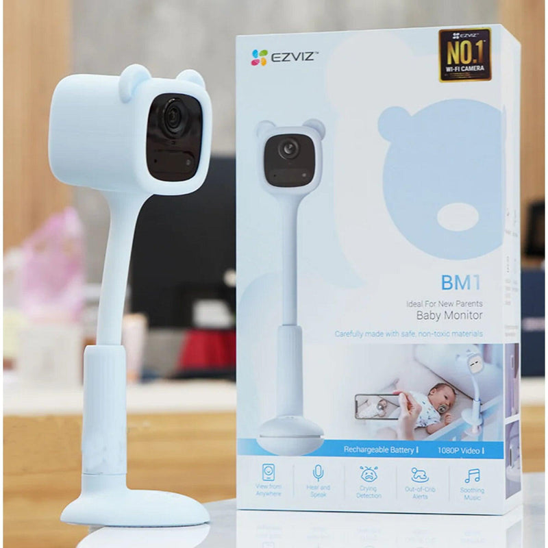 EZVIZ CS-BM1, BABYCAM Cámara de Vigilancia WIFI CUIDA BEBE IA con Batería. Full HD 2MP Micrófono y Parlante. Reproduce música, Detección de Llanto. CS-BM1-R100-2D2WF-BE - ARTEUS