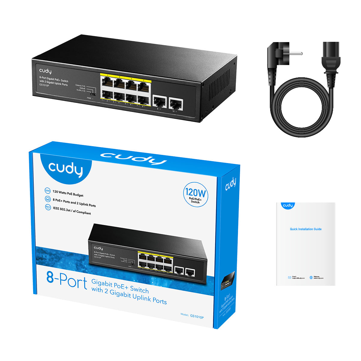 CUDY GS1010P Switch 8 puertos Gigabit POE+ con  2 Puertos Uplink Gigabit