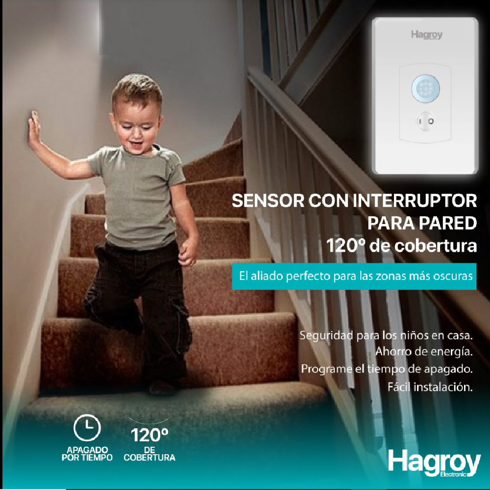 HAGROY HG-ST33 Sensor de Luz para Ahorro de Energía Montaje en Pared