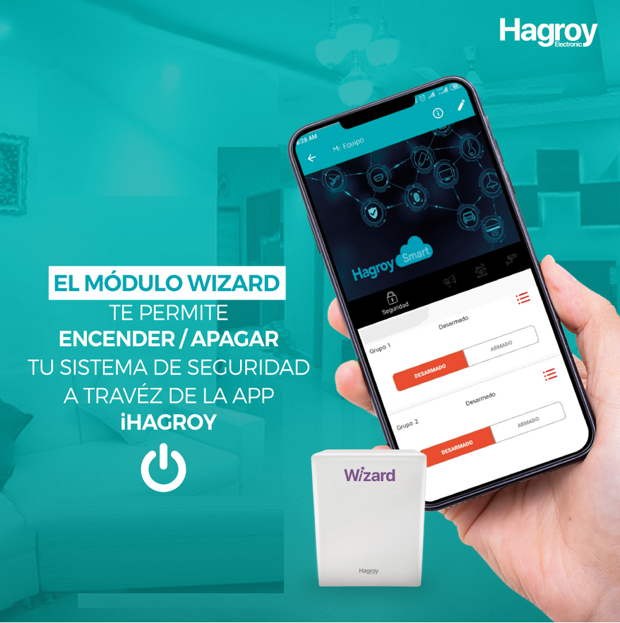 HAGROY HG-WIZARD-RF Módulo WiFi Monitoreo Remoto: Cerco Eléctrico, Alarma e Incendio por APP iHagroy y Control Remoto