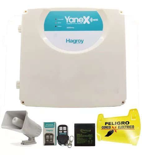 HAGROY KIT-HG-YANEX-WIFI, Kit de cerco: Yanex WIFI, Batería 4Amp, Sirena 30w y Letrero