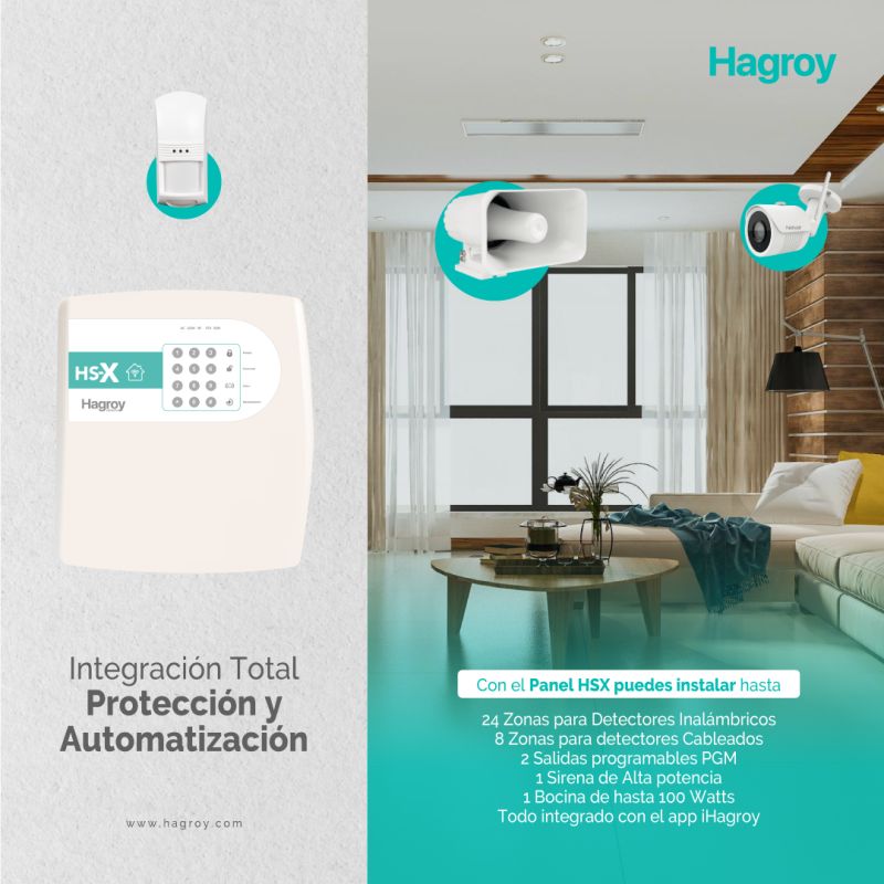 HAGROY KIT-HSX-CAB Kit de Alarma Cableado: HS-X, Sirena, Batería, Pir y Magnético APP iHagroy