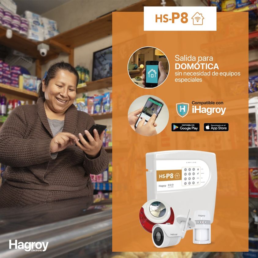 HAGROY KIT-HSP8-IN P8 Kit de Alarma Inalámbrico: P8, Sirena, Pir, Magnético, Llavero y Batería APP iHagroy