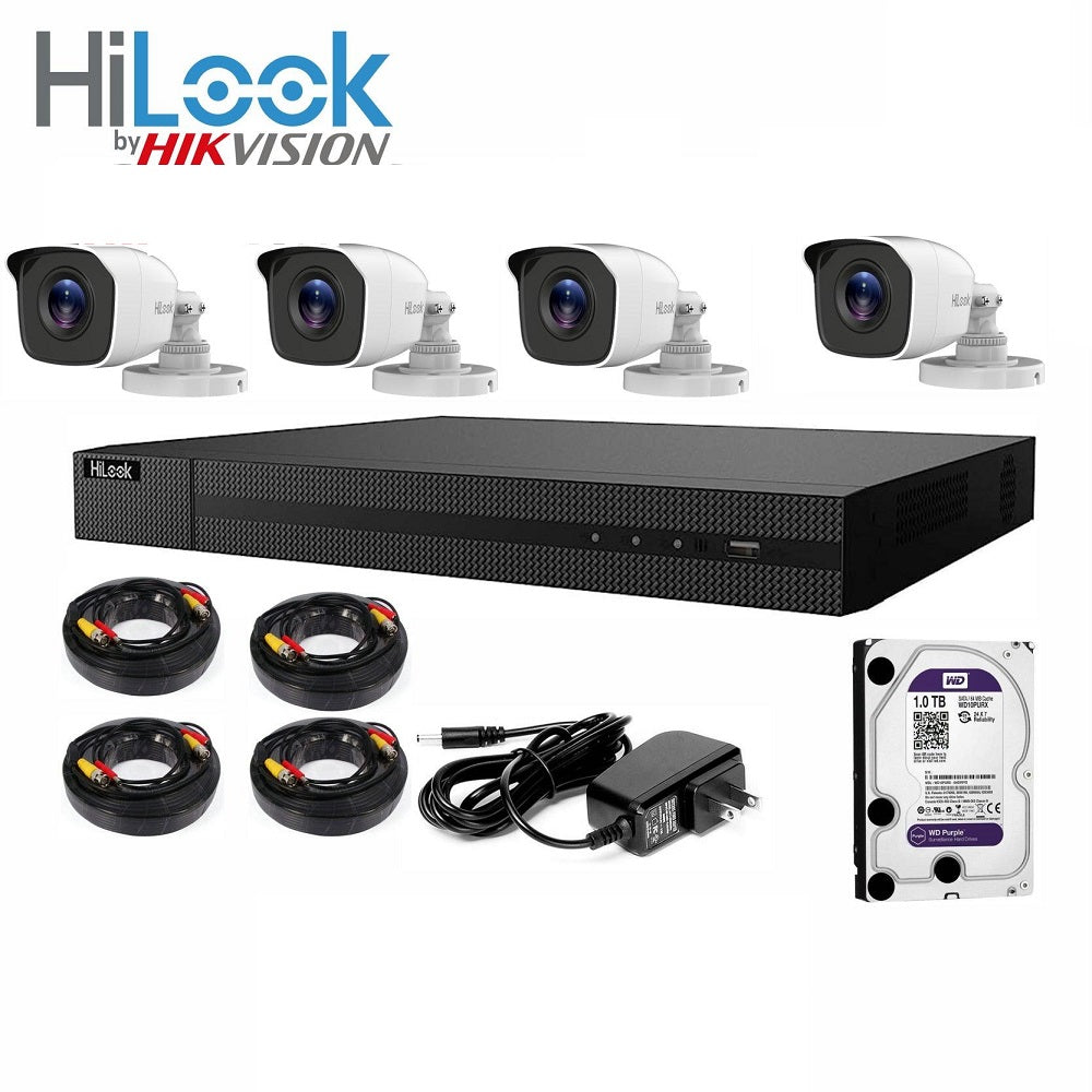 HILOOK HIKIT/208G/4XB120PC Kit Cámara de Seguridad 2MP: DVR+Disco 1TB+4Cámaras+4Cables Preparados+1Fuente