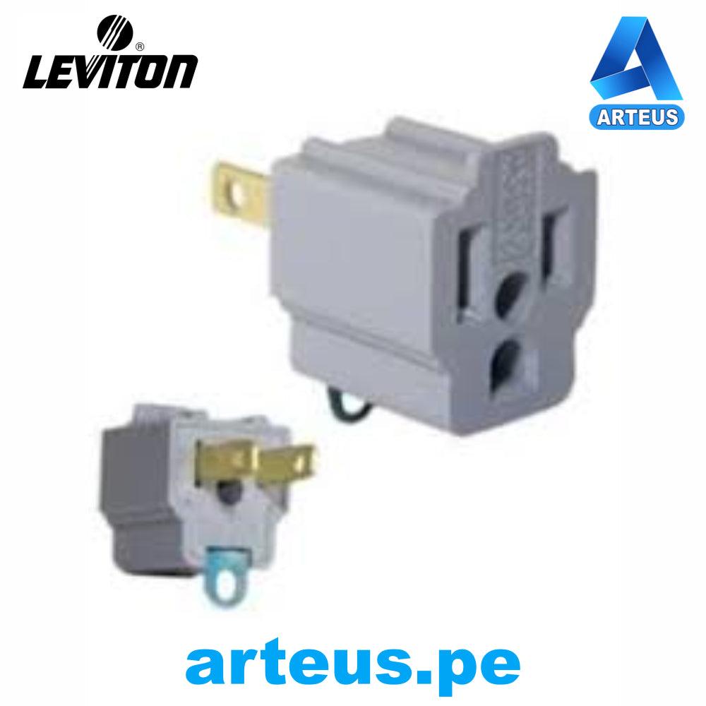 LEVITON 274-0NP - ADAPTADOR DOS HILOS A PUESTA A TIERRA EN U ADMITE UNA CLAVIJA RECTA O EN ÁNGULO SOLO EN GRIS - ARTEUS