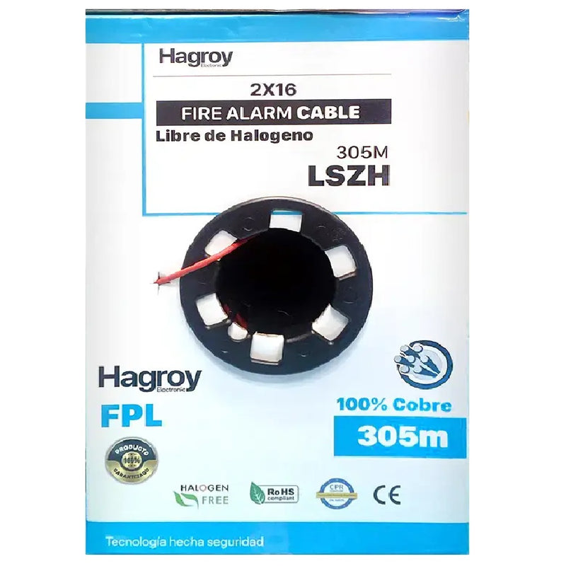 HAGROY LSZH2X16AWG Cable sólido para incendio FPL LSZH 2x16 x 305m