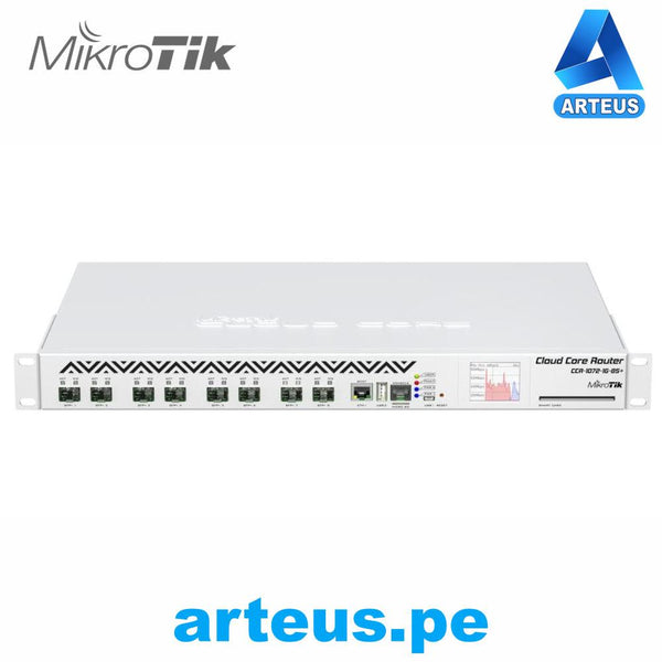 MIKROTIK CCR1072-1G-8S+ - CLOUD CORE ROUTER CPU Tilera Tile-Gx72 (72- núcleos, 1 GHz por núcleo), 16 GB de RAM, jaula 8xSFP+, 1xGbit LAN, RouterOS L6 1RU - ARTEUS
