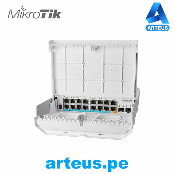 MIKROTIK netPower 15FR - CLOUD ROUTER SWITCH 16X FAST ETHERNET 15 PUERTOS POE PASIVE, 2X SFP CAGES, 800MHZ CPU, 256MB RAM, 1U - ARTEUS